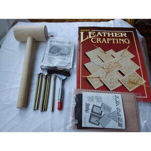 Vintage 1990s Tandy Leathercraft Basic kit stamping tools swivel knife mallet